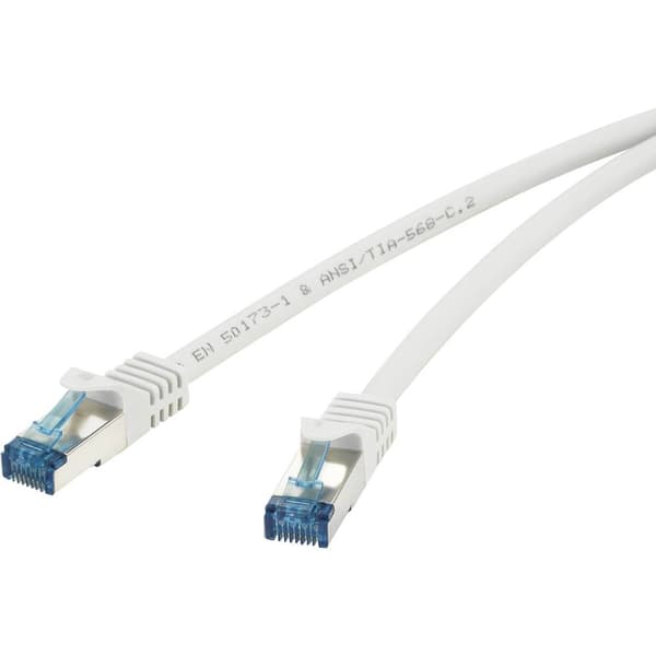 Renkforce RF-4145280 RJ45 Nätverkkabel, Patchkabel CAT 6A S/FTP 0.50 m Grå med låsskydd, Flamskyddsmedel 1 st