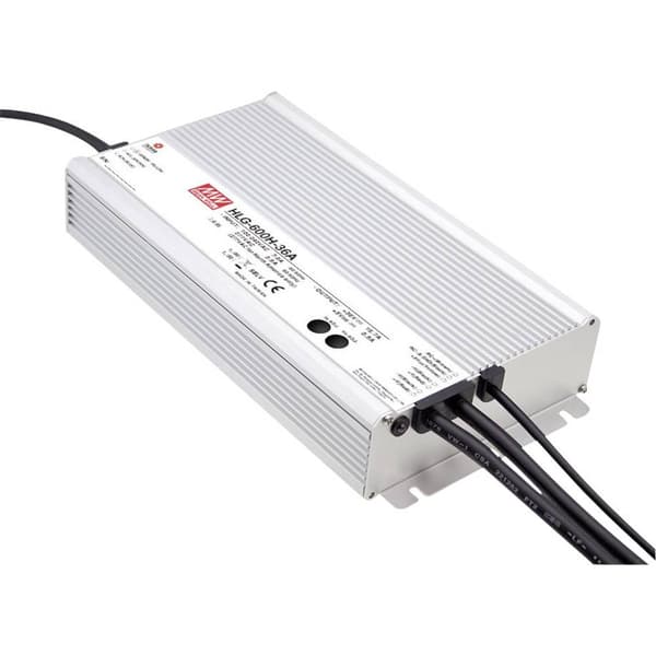 Mean Well HLG-600H-24A LED driver, LED transformator Konstantspänning, Konstantström 600 W 25 A 24 V/DC PFC-krets, Över