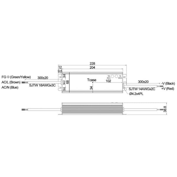 MW Mean Well HLG-185H-36A LED driver, LED transformator Konstantspänning, Konstantström 187 W 5.2 A 36 V/DC PFC-krets,