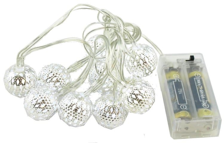 Ljusslinga med timer LED boll metall 10 ljus
