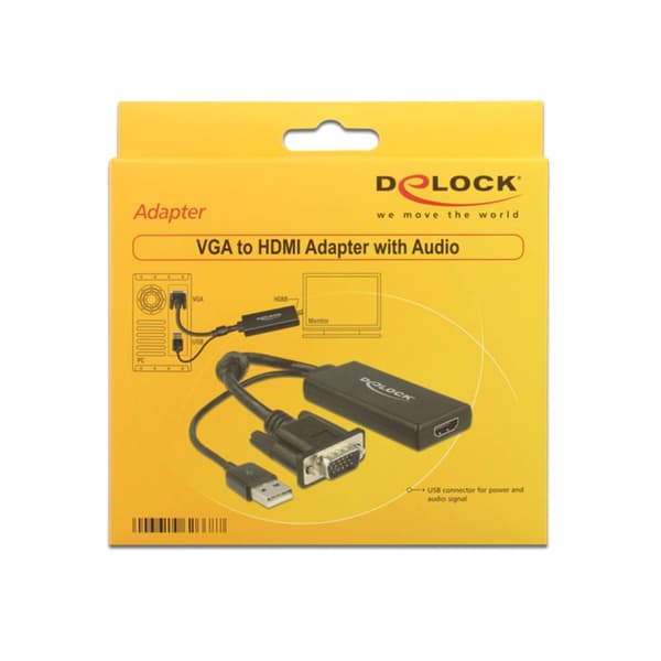 Delock 62668 VGA / HDMI Adapter [1x VGA hane - 1x HDMI hona] Svart 25.00 cm