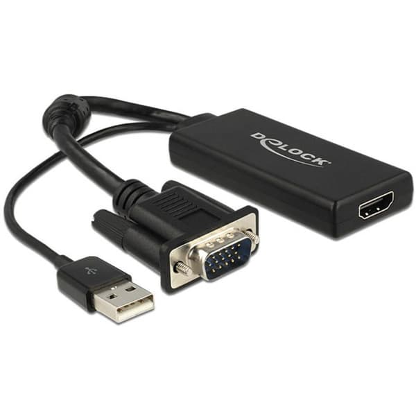 Delock 62668 VGA / HDMI Adapter [1x VGA hane - 1x HDMI hona] Svart 25.00 cm