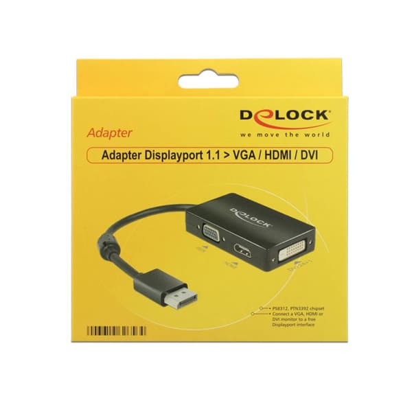Delock 62656 DisplayPort / VGA / HDMI / DVI Adapter [1x DisplayPort hane - 1x VGA hona, HDMI hona, DVI-hona 24+1 pol] S