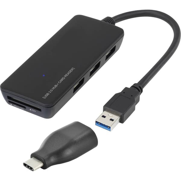 Renkforce 3 Port USB-Hub 3.0 SD-kortläsare Svart