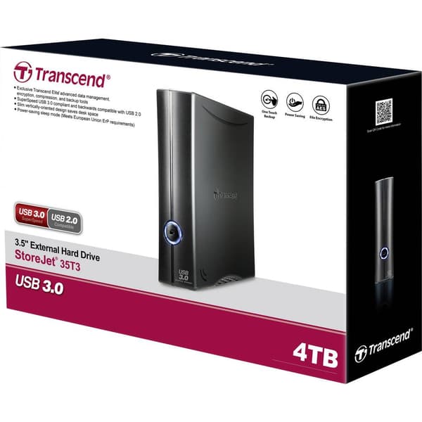 Transcend StoreJet® 35T3 4 TB Extern hårddisk 3.5 USB 3.2 Gen 1 Svart TS4TSJ35T3