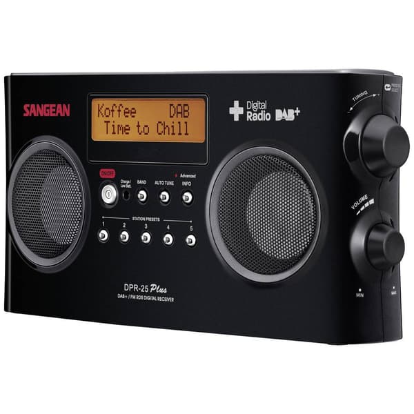 Väskradio Sangean DPR-25+ DAB+, FM Batteri-laddningsfunktion Svart