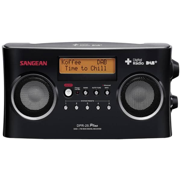 Väskradio Sangean DPR-25+ DAB+, FM Batteri-laddningsfunktion Svart