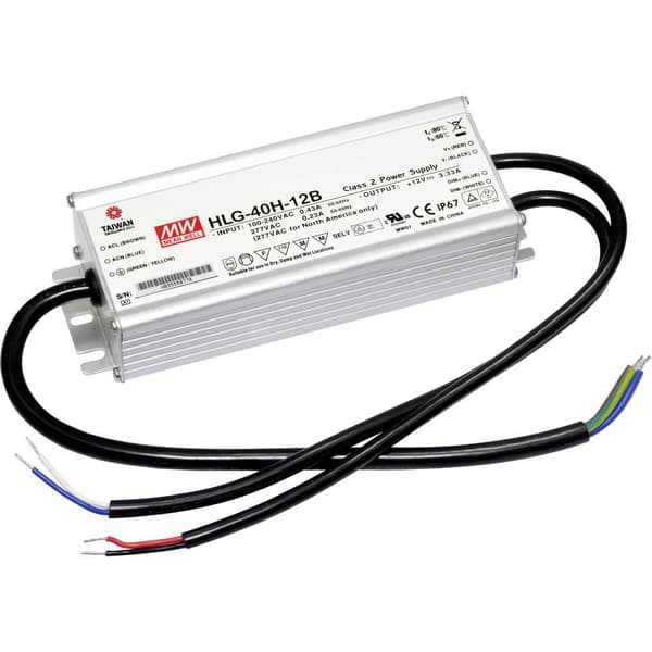 MW Mean Well HLG-40H-24B LED driver, LED transformator Konstantspänning, Konstantström 40 W 1.67 A 14.4 - 24 V/DC dimba