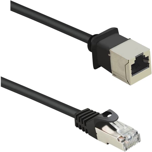Renkforce RF-4394130 RJ45 Nätverkkabel, Patchkabel CAT 5e F/UTP 3.00 m Svart Förlängningskabel med låsskydd, guldpläter