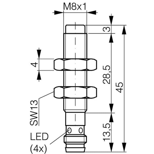 Contrinex Beröringsfri givare induktiv M8 ej infälld PNP DW-AS-613-M8-001