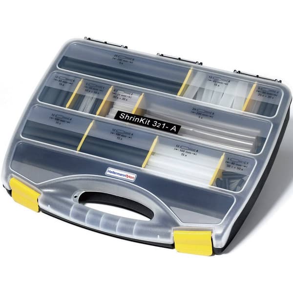 HellermannTyton 380-03003 Krympslang sortiment Svart, Transparent Krympförhållande:3:1 385 delar