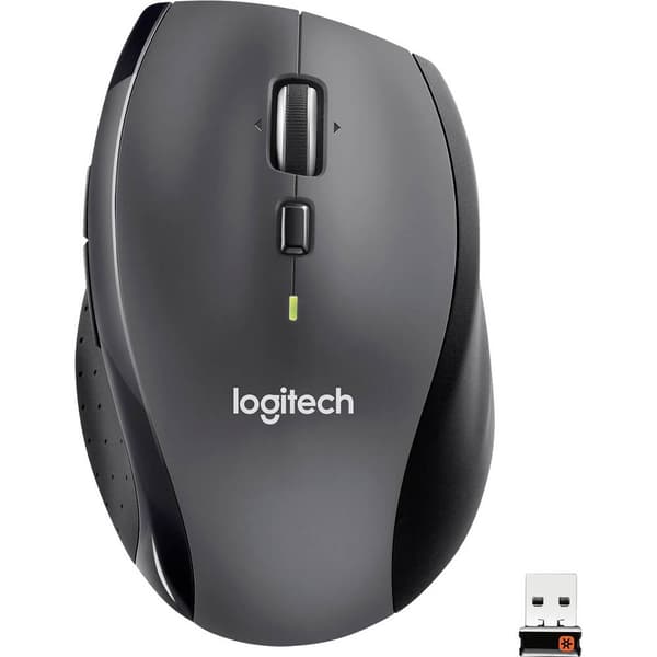 Logitech M705 Marathon Ergonomisk mus Trådlös Laser Svart, Silver 7 Knappar 1000 dpi Ergonomisk