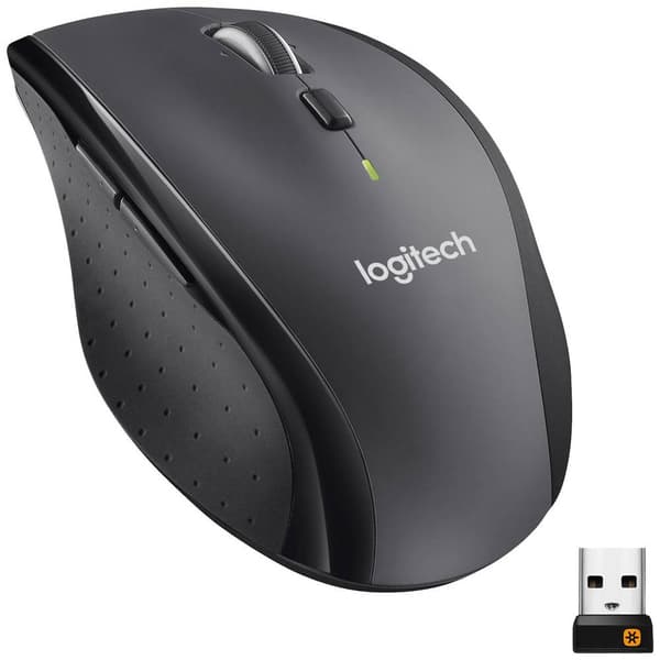 Logitech M705 Marathon Ergonomisk mus Trådlös Laser Svart, Silver 7 Knappar 1000 dpi Ergonomisk