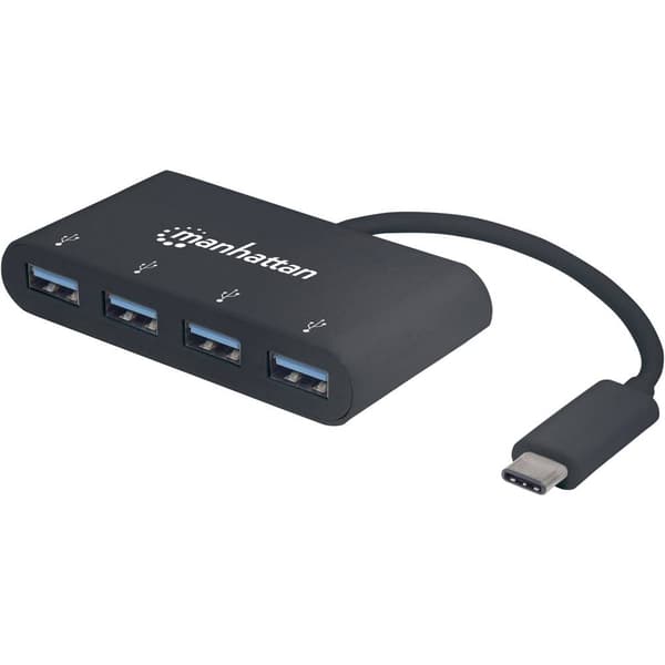 Manhattan 4 Port USB-Hub 3.0 med USB-C-kontakt Svart