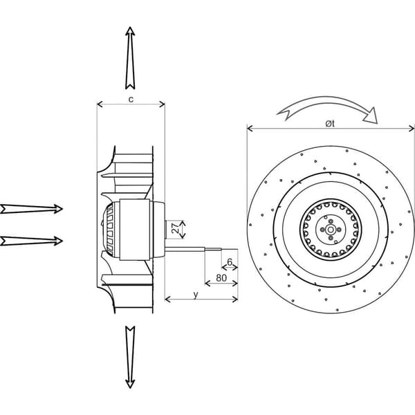 Ecofit 2RRE45-250X50R L47-A3 Radialfläkt 230 V/AC 1400 m³/h (Ø x H) 252 mm x 103.5 mm