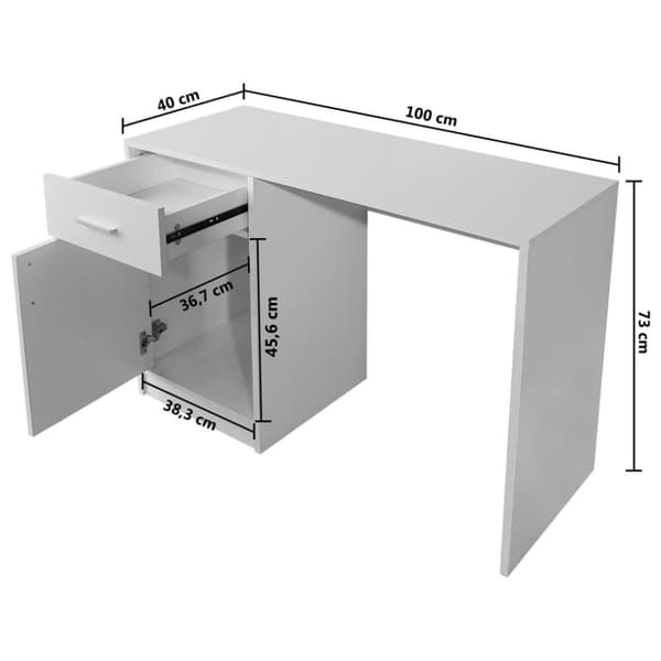 vidaXL skrivebord med skuffe og skab 100x40x73 cm hvid