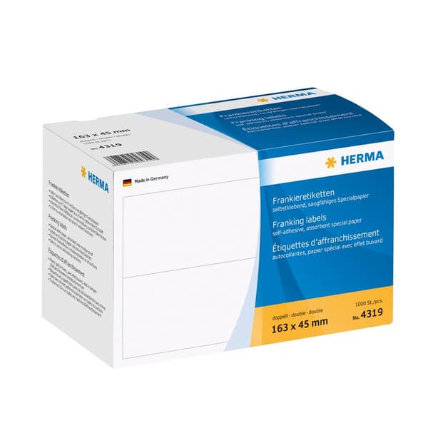 Herma 4319 Frankeringsetiketter 163 x 45 mm Papper Vit 1000 st Permanent Frankeringsmaskin