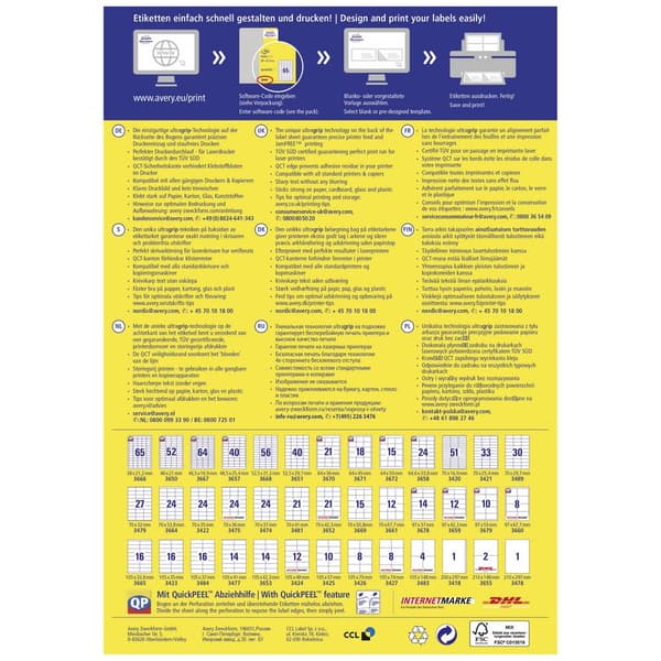 Avery-Zweckform 3667 Universaletiketter 48.5 x 16.9 mm Papper Vit 6400 st Permanent Bläckstråleskrivare, Laser, Laser,
