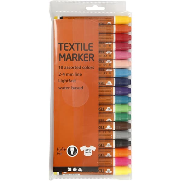 Textilpennor - 18 st - Mixade färger - Spets 2-4 mm