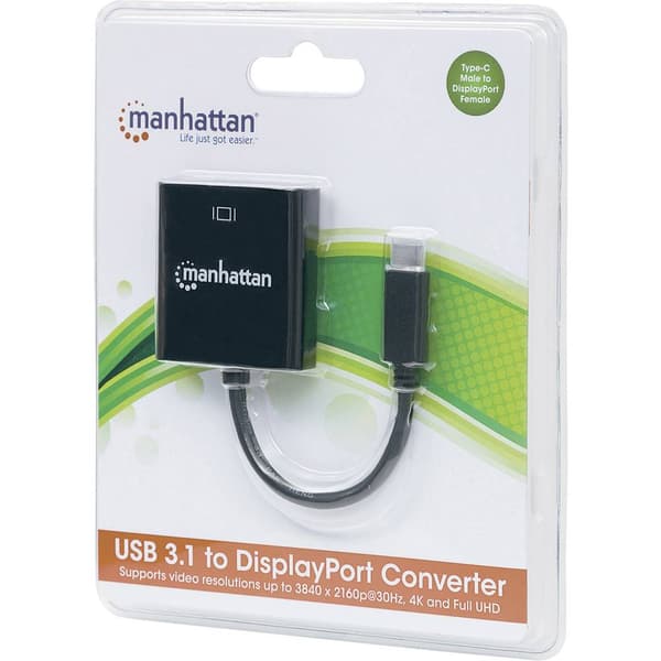 Manhattan 152020 DisplayPort / USB Adapter [1x USB 3.2 Gen 1 C hane (USB 3.1) - 1x DisplayPort hona] Svart Färgkodad, F