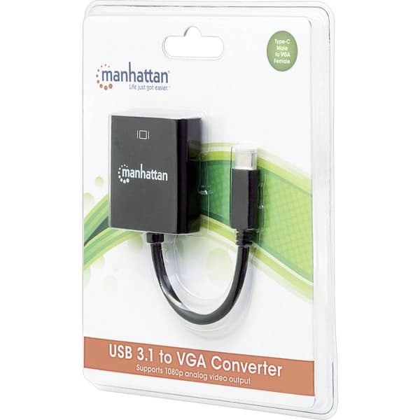 Manhattan 151771 USB / VGA Adapter [1x USB 3.2 Gen 1 C hane (USB 3.1) - 1x VGA hona] Svart Färgkodad, Flexibel, Foliesk