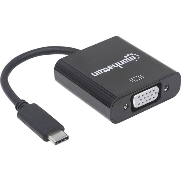 Manhattan 151771 USB / VGA Adapter [1x USB 3.2 Gen 1 C hane (USB 3.1) - 1x VGA hona] Svart Färgkodad, Flexibel, Foliesk Svart
