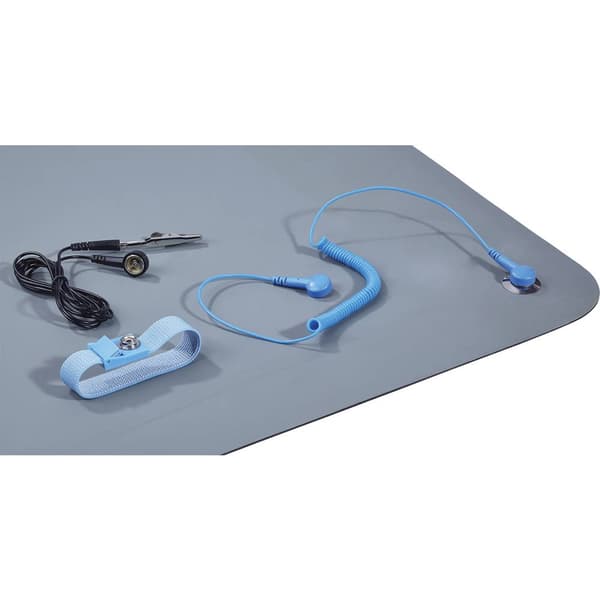 TRU COMPONENTS ESDM-1190BG ESD-bordsmatta-set Grå (L x B x H) 1190 x 590 x 2 mm inkl. jordningskabel, inkl. jordningsar