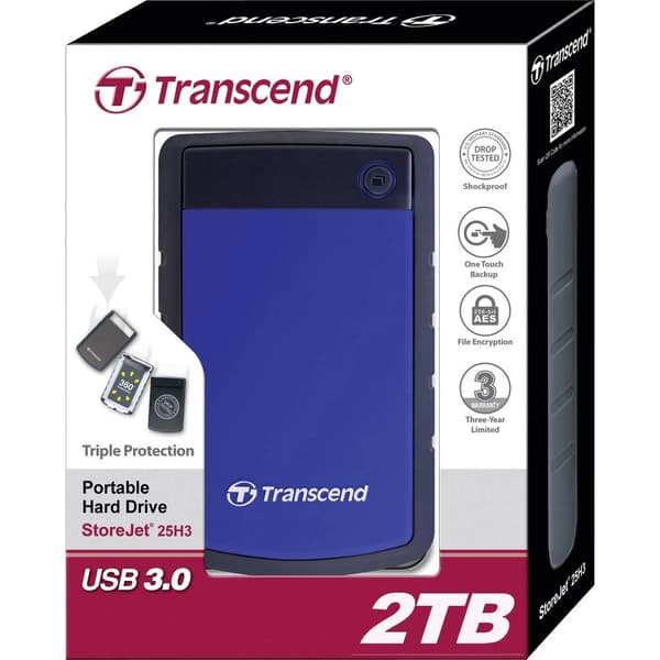Transcend StoreJet® 25H3B 2 TB Extern hårddisk 2.5 USB 3.2 Gen 1 Blå, Grå TS2TSJ25H3B