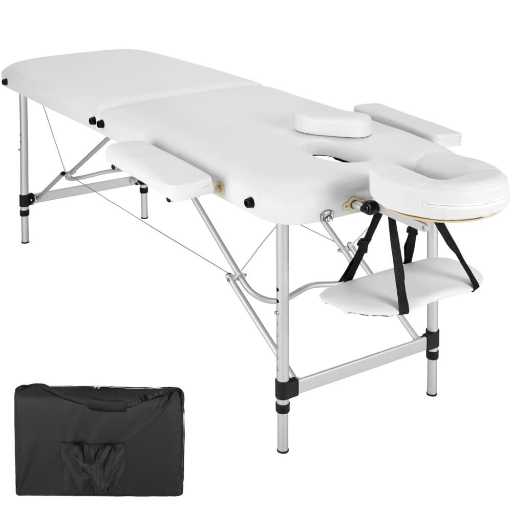 Massagebriks i aluminium med 2 zoner, polstring + taske - hvid