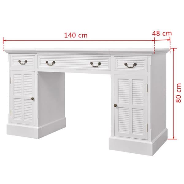 vidaXL dobbelt piedestal skrivebord hvidt 140x48x80 cm
