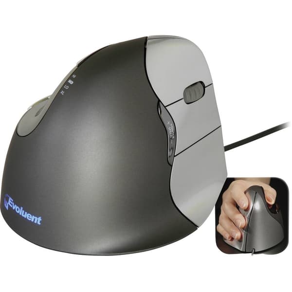 Evoluent Vertical Mouse 4 VM4R Ergonomisk mus USB Optisk Svart, Silver 6 Knappar 2800 dpi Ergonomisk