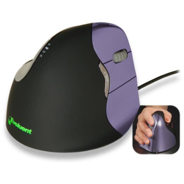 Evoluent Vertical Mouse 4 VM4S Ergonomisk mus USB Optisk Svart, Lila 6 Knappar 2800 dpi Ergonomisk
