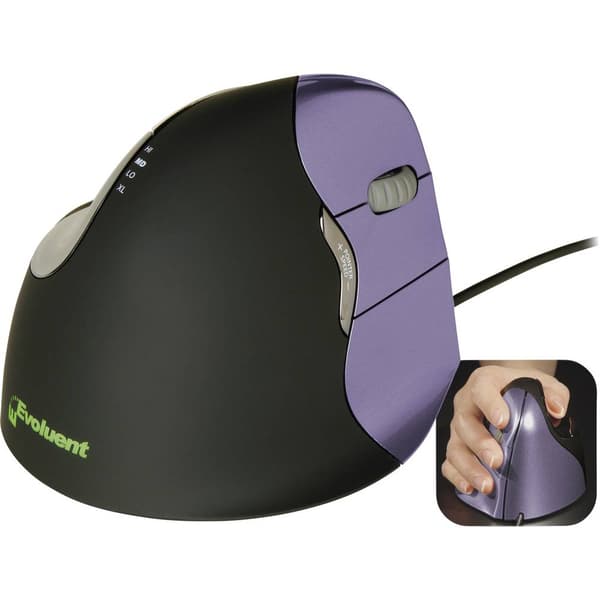 Evoluent Vertical Mouse 4 VM4S Ergonomisk mus USB Optisk Svart, Lila 6 Knappar 2800 dpi Ergonomisk