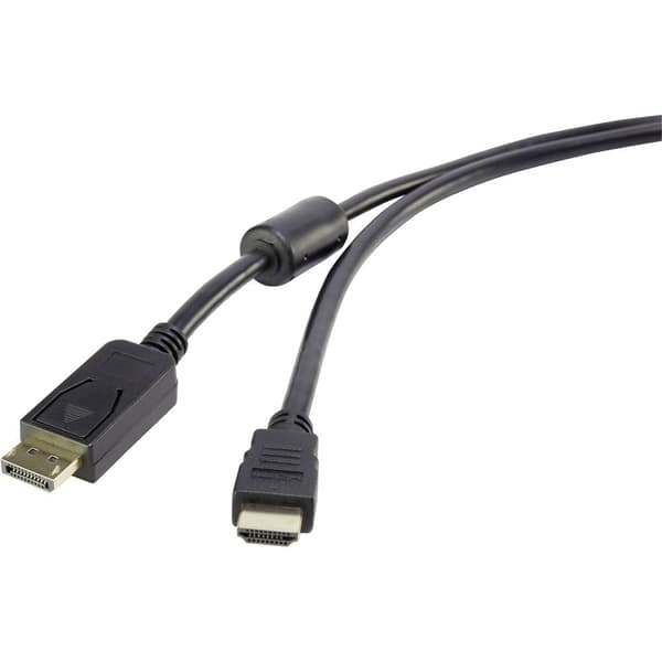 Renkforce DisplayPort / HDMI Adapterkabel DisplayPort-kontakt, HDMI-A-kontakt 3.00 m Svart RF-3301446 med ferritkärna,