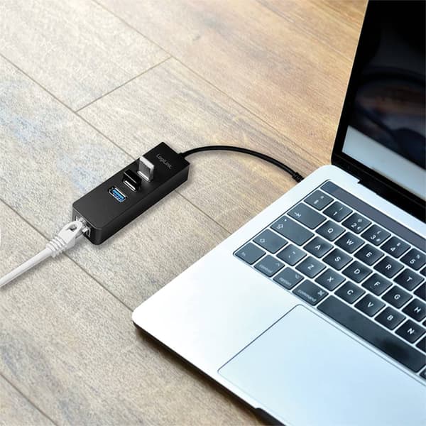 LogiLink USB 3.0 Adapter [1x USB 3.2 Gen 1 kontakt C (USB 3.0) - 1x RJ45 hona, USB 3.2 Gen 1 A hona (USB 3.0)] USB-C 3-