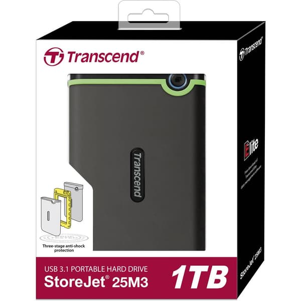 Transcend StoreJet® 25M3S Slim 1 TB Extern hårddisk 2.5 USB 3.1 Järngrå TS1TSJ25M3S