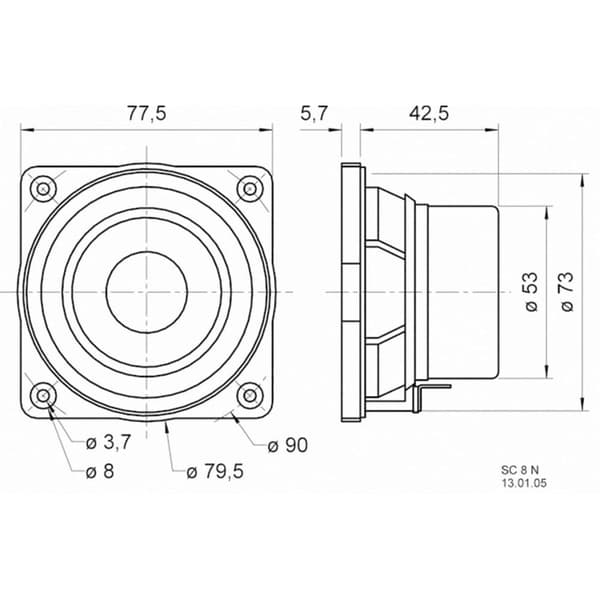 Visaton SC 8 N - 8 Ohm 3.3 tum 8 cm Bredbandshögtalarelement 30 W 8 Ω Cellulosamembran, Magnetisk skärmning