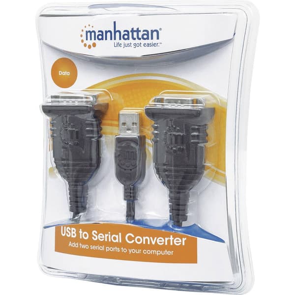 Manhattan Seriell, USB 1.1 Anslutningskabel [2x D-SUB hane 9-pol - 1x USB 2.0 A hane] 0.45 m Svart, Silver