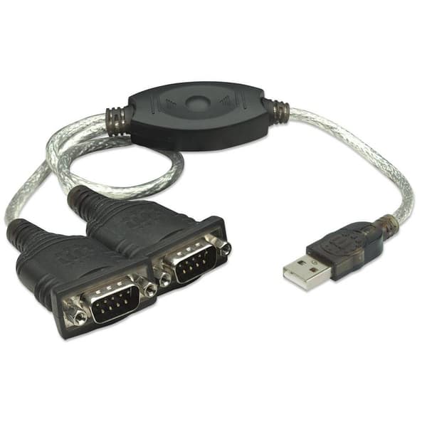 Manhattan Seriell, USB 1.1 Anslutningskabel [2x D-SUB hane 9-pol - 1x USB 2.0 A hane] 0.45 m Svart, Silver
