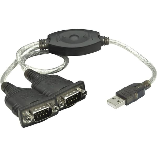 Manhattan Seriell, USB 1.1 Anslutningskabel [2x D-SUB hane 9-pol - 1x USB 2.0 A hane] 0.45 m Svart, Silver