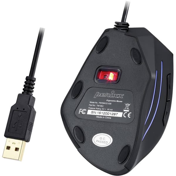 Perixx PERIMICE-508 Ergonomisk mus USB Optisk Svart 6 Knappar 1000 dpi Ergonomisk
