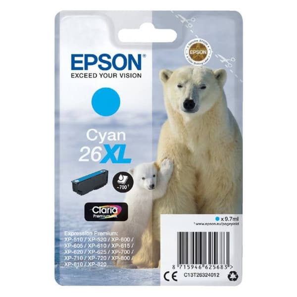 Epson Bläck T2632, 26XL Original Cyan C13T26324012