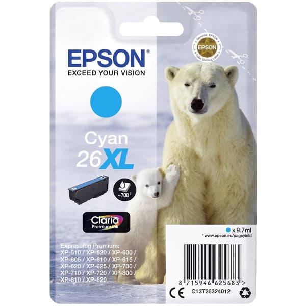 Epson Bläck T2632, 26XL Original Cyan C13T26324012