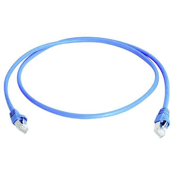 Telegärtner 100008829 RJ45 Nätverkkabel, Patchkabel CAT 6A S/FTP 7.50 m Blå Flamskyddsmedel, med låsskydd, Parskärmad,