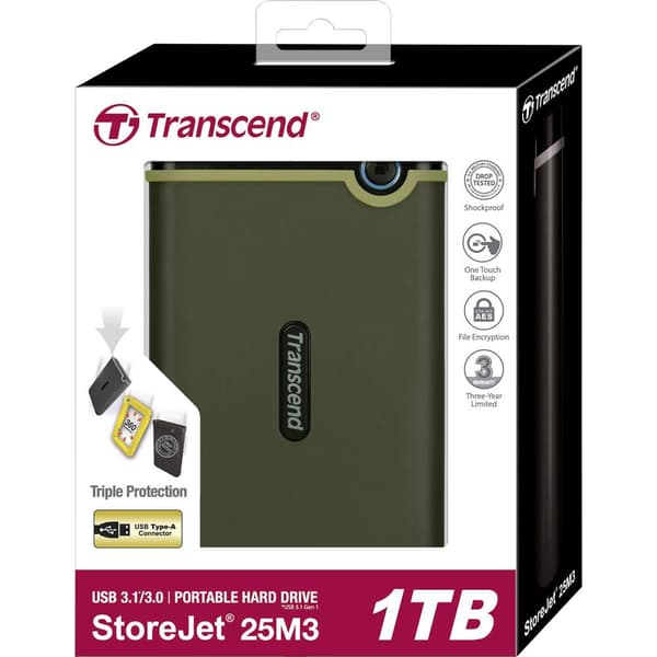 Transcend StoreJet® 25M3G 1 TB Extern hårddisk 2.5 USB 3.2 Gen 2 Militärgrön TS1TSJ25M3G