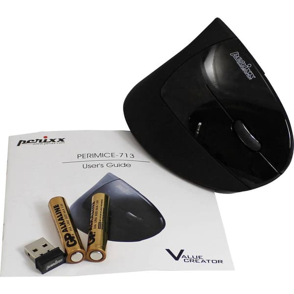 Perixx Perimice -713 Ergonomisk mus Trådlös Optisk Svart 6 Knappar 2000 dpi Ergonomisk
