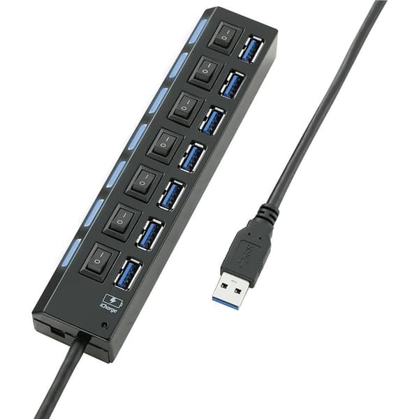 Renkforce 7 Port USB-Hub 3.0 individuellt omkopplingsbara, med status-LED, med iPad-laddningsport Svart