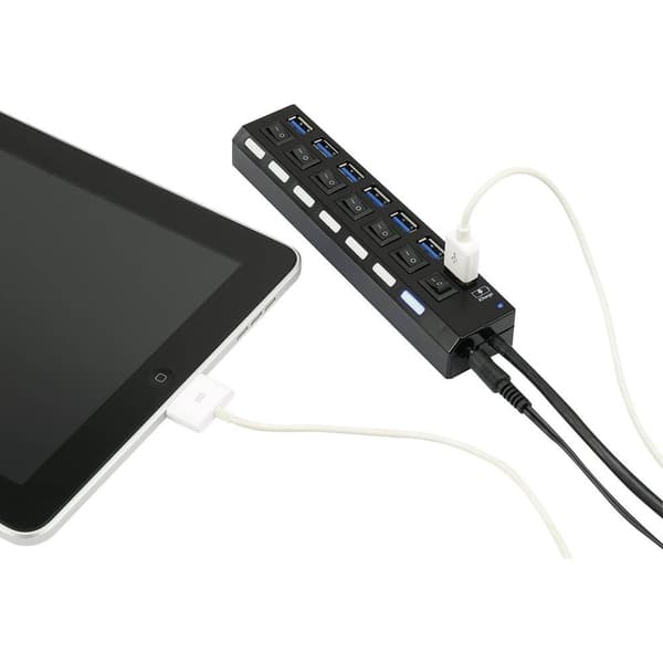 Renkforce 7 Port USB-Hub 3.0 individuellt omkopplingsbara, med status-LED, med iPad-laddningsport Svart