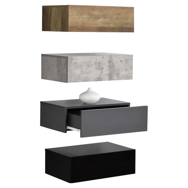 [en.casa]® Hylde/aflastningsbord Grethe sæt - 4 dele - med skuffe - 46x30x15cm - sort højglans/betonfarvet/træ udseende/mørkegrå