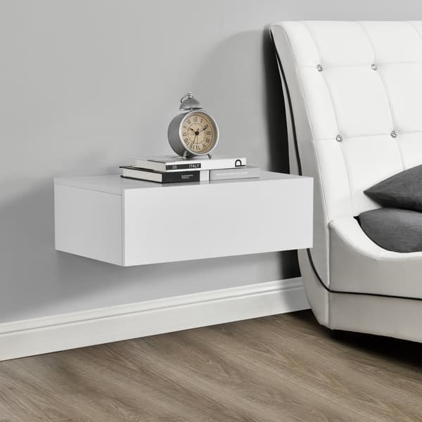 [en.casa]® Hylde/aflastningsbord Grethe sæt - 2 dele - med skuffe - 46x30x15cm - træ udseende/hvid matt